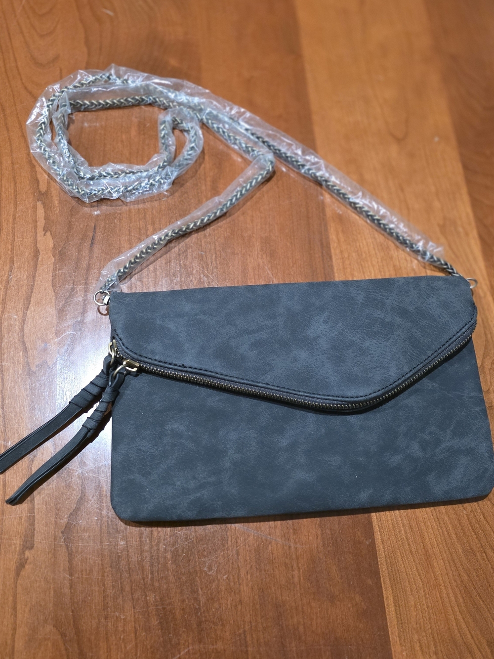 Gray Envelope Crossbody Bag with Chain Strap